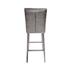 Grey Vegan Leather Barstool with Padded Backrest and Steel Base - Home Furniture Interiors