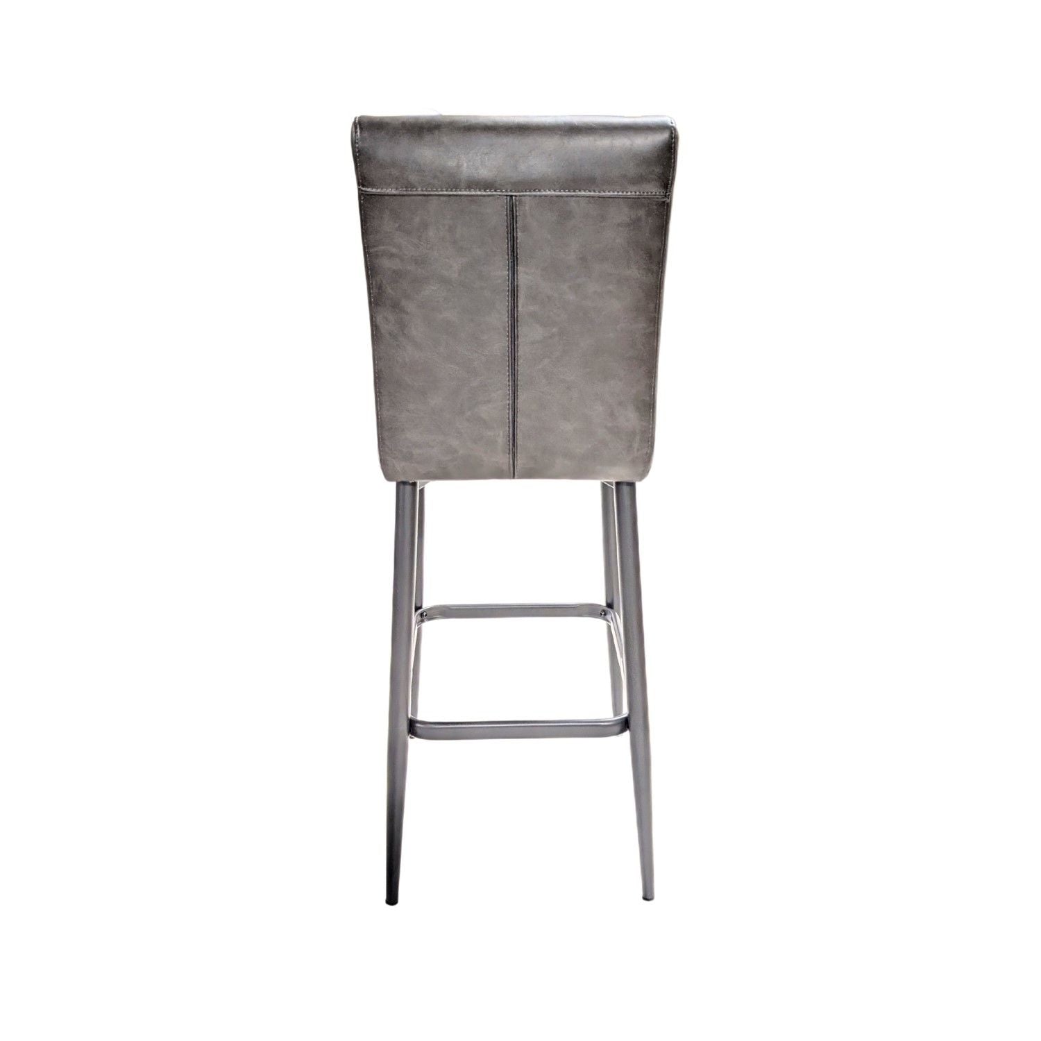 Grey Vegan Leather Barstool with Padded Backrest and Steel Base - Home Furniture Interiors