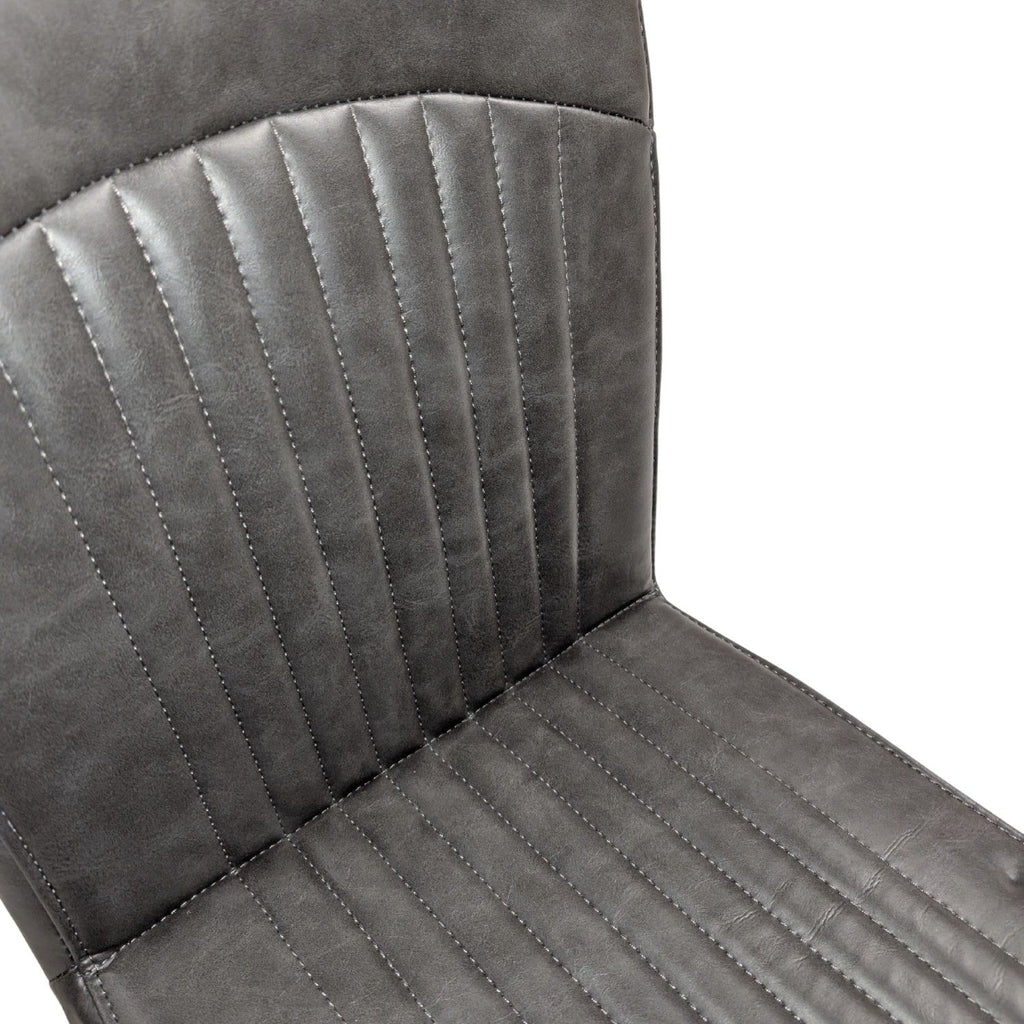 Grey Vegan Leather Barstool with Padded Backrest and Steel Base - Home Furniture Interiors