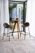 Industrial Brown Vegan Leather Scoop Seat Barstool with Steel Frame