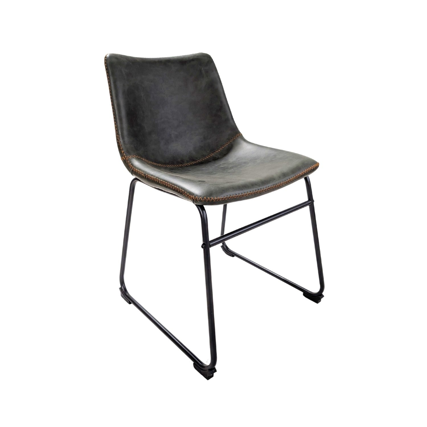 Industrial Green Vegan Leather Scoop Seat Dining Chair with Steel Base