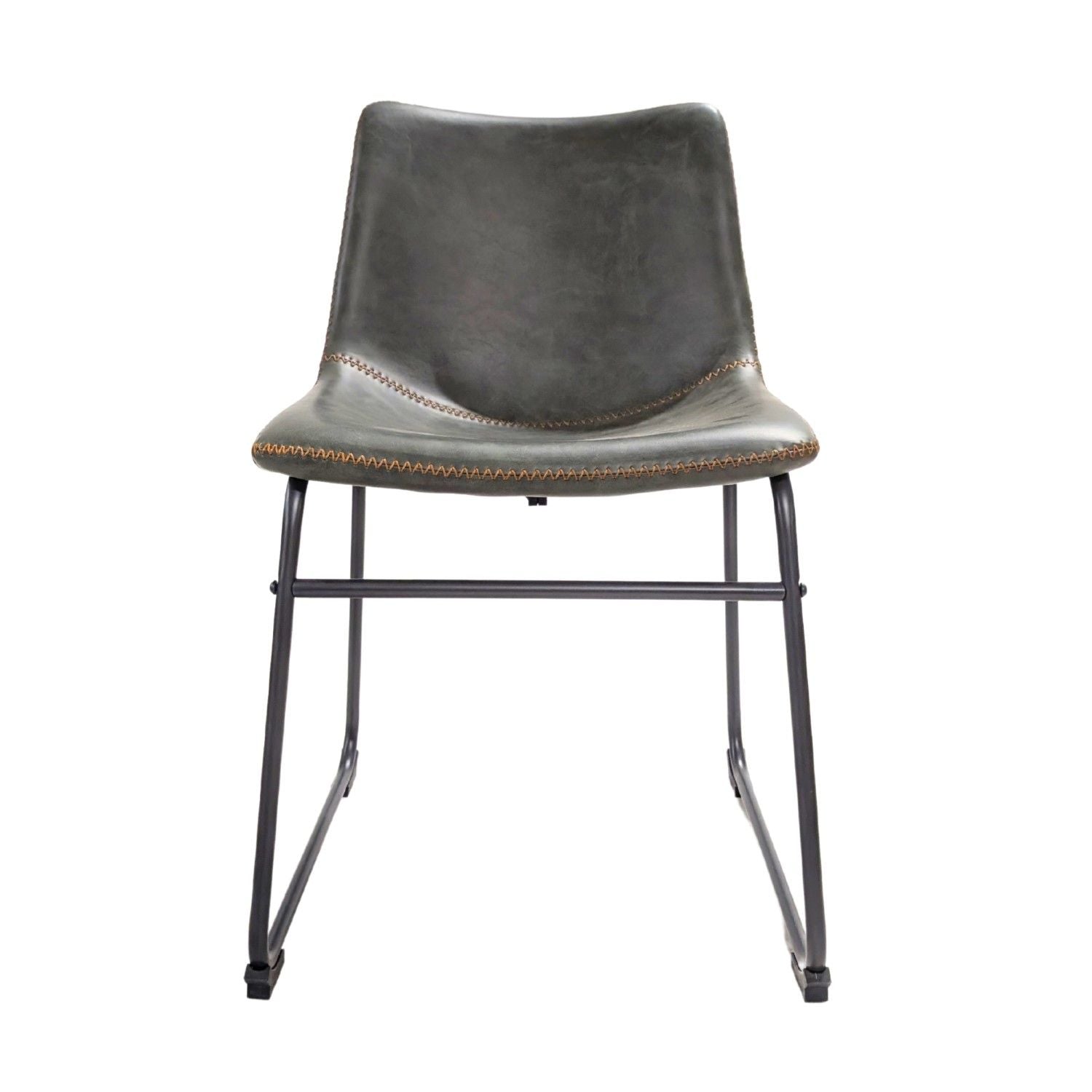Industrial Green Vegan Leather Scoop Seat Dining Chair with Steel Base - Home Furniture Interiors