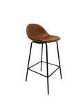Industrial Tan Vegan Leather Scoop Seat Barstool with Steel Frame