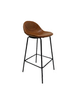 Industrial Tan Vegan Leather Scoop Seat Barstool with Steel Frame