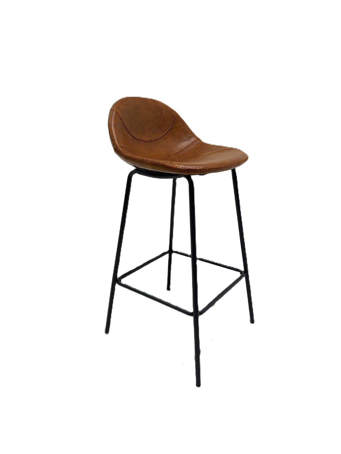 Industrial Tan Vegan Leather Scoop Seat Barstool with Steel Frame