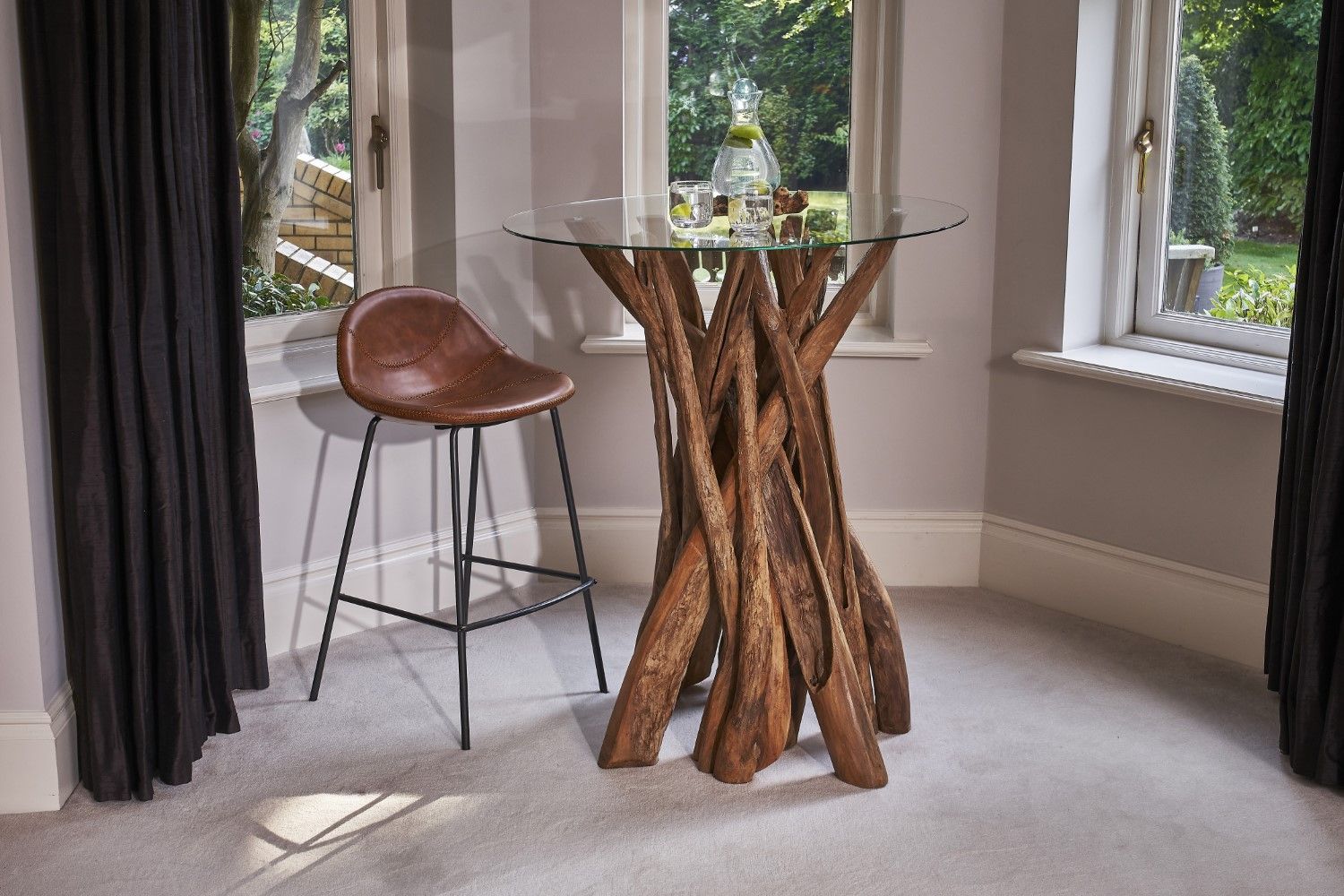 Industrial Tan Vegan Leather Scoop Seat Barstool with Steel Frame - Home Furniture Interiors