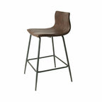 Modern Brown Vegan Leather Counter Stool with Curved Seat and Steel Base