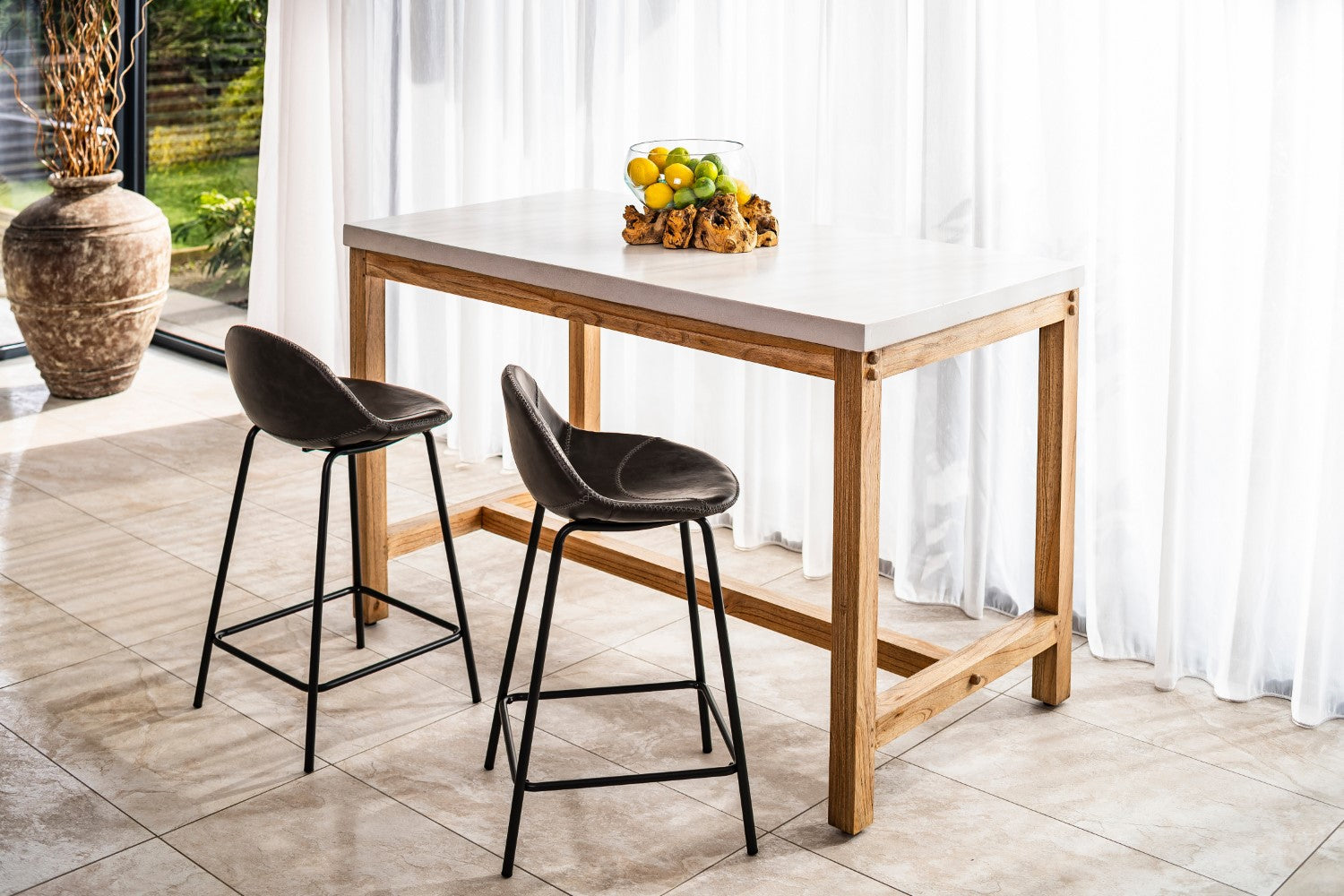 Contemporary Brown Vegan Leather Curved Counter Stool with Steel Base