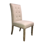 Modern Cashmere Beige Upholstered Dining Chair with Rustic Wood Legs