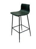 Modern Green Vegan Leather Bar Stool with Curved Seat and Black Steel Frame
