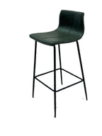 Modern Green Vegan Leather Bar Stool with Curved Seat and Black Steel Frame