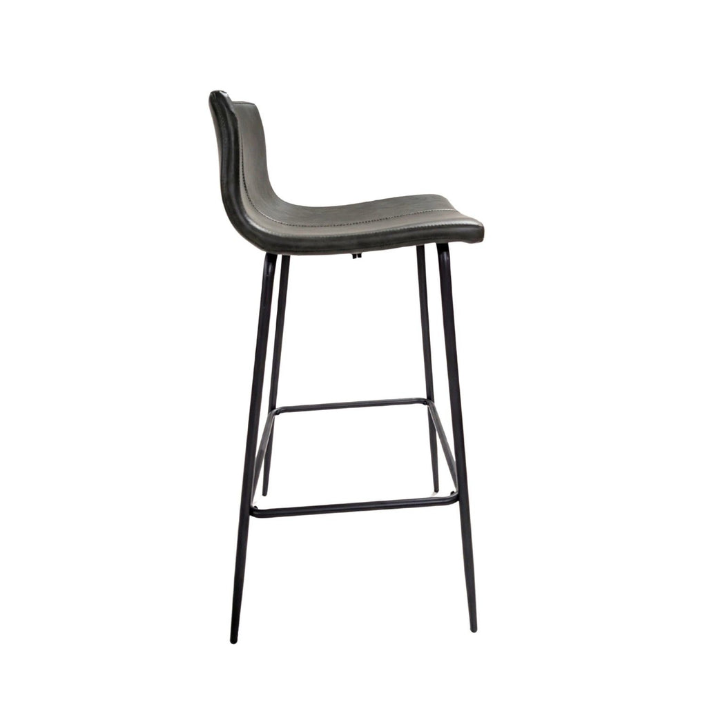 Modern Green Vegan Leather Bar Stool with Curved Seat and Black Steel Frame - Home Furniture Interiors