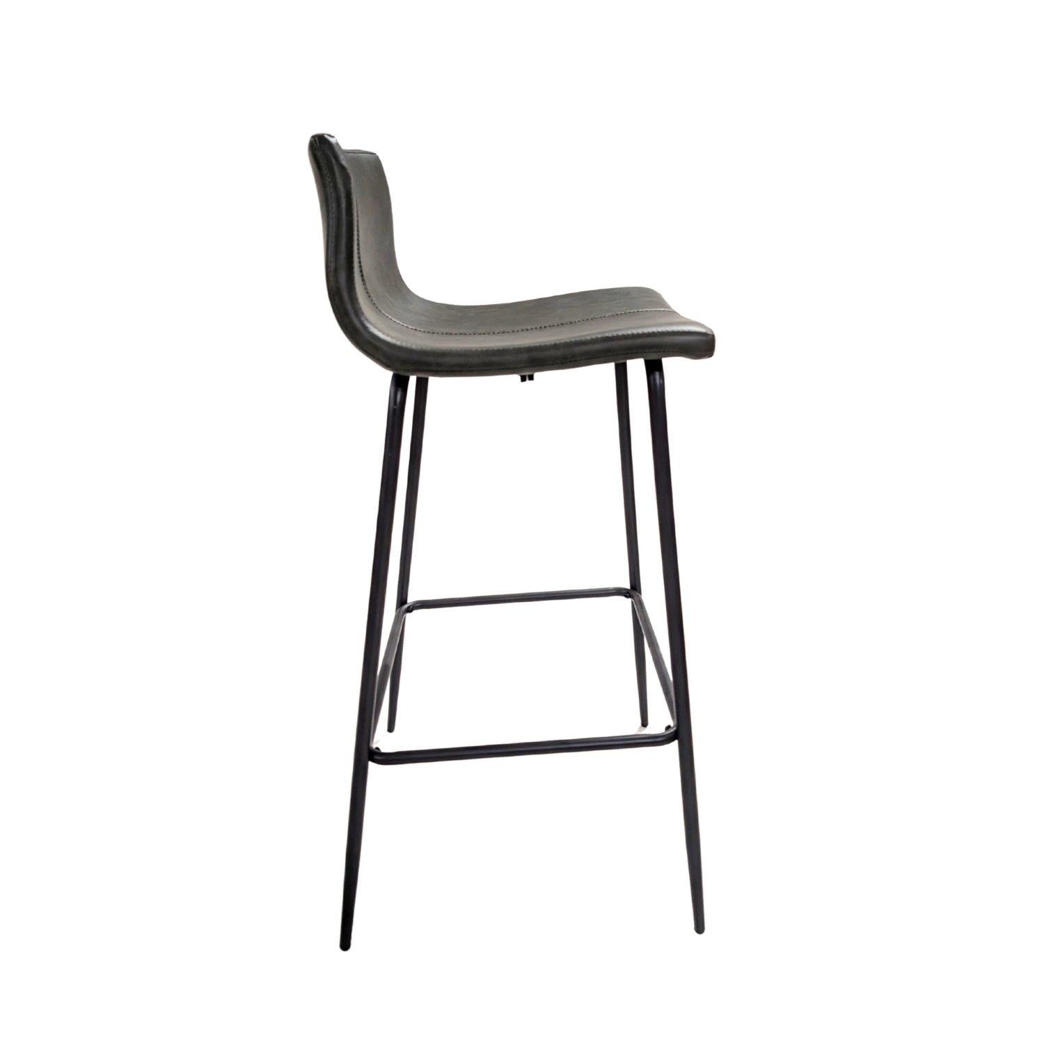 Modern Green Vegan Leather Bar Stool with Curved Seat and Black Steel Frame - Home Furniture Interiors