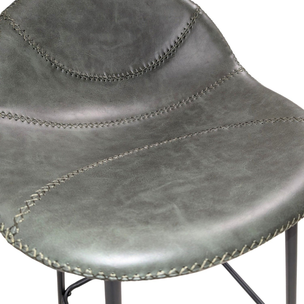 Contemporary Green Vegan Leather Curved Counter Stool with Steel Base - Home Furniture Interiors