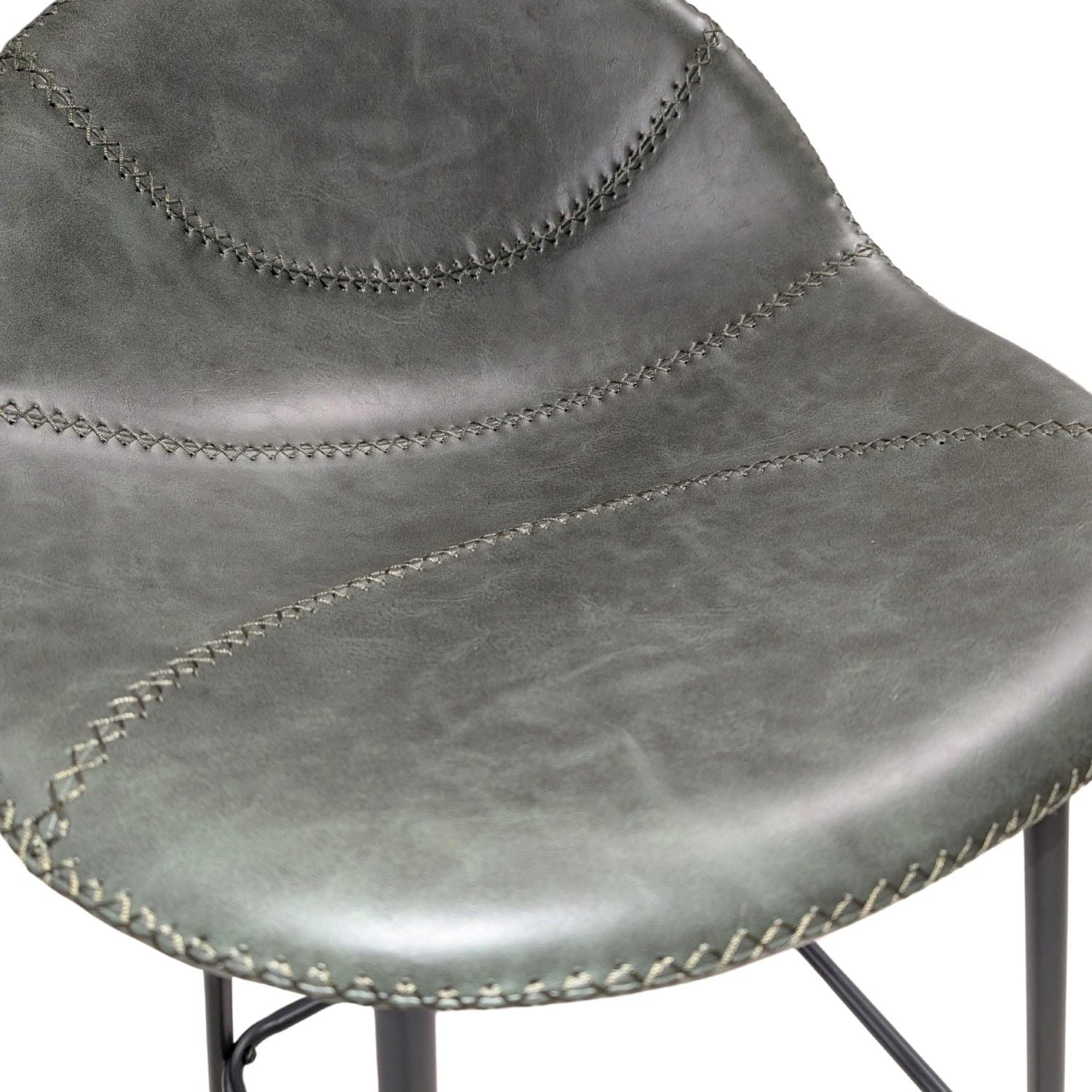 Contemporary Green Vegan Leather Curved Counter Stool with Steel Base - Home Furniture Interiors