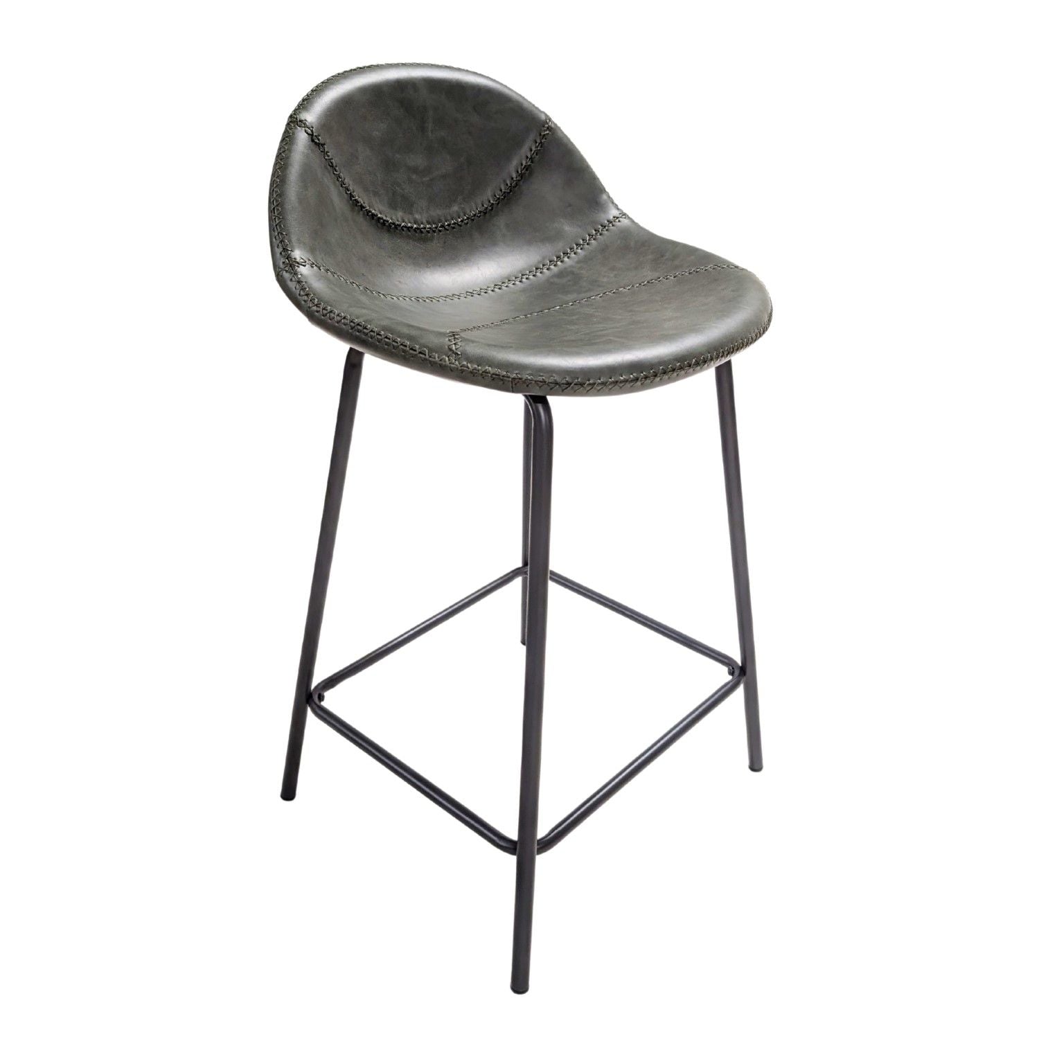 Contemporary Green Vegan Leather Curved Counter Stool with Steel Base - Home Furniture Interiors