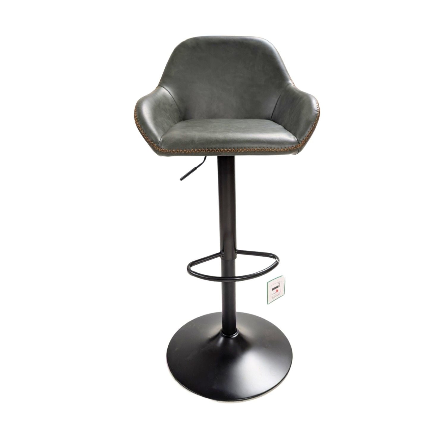 Contemporary Green Vegan Leather Gas Lift Curved Barstool with Steel Base - Home Furniture Interiors
