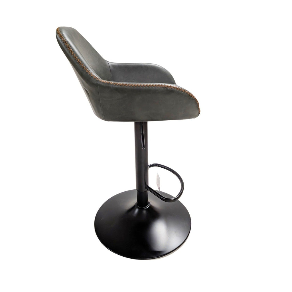 Contemporary Green Vegan Leather Gas Lift Curved Barstool with Steel Base - Home Furniture Interiors
