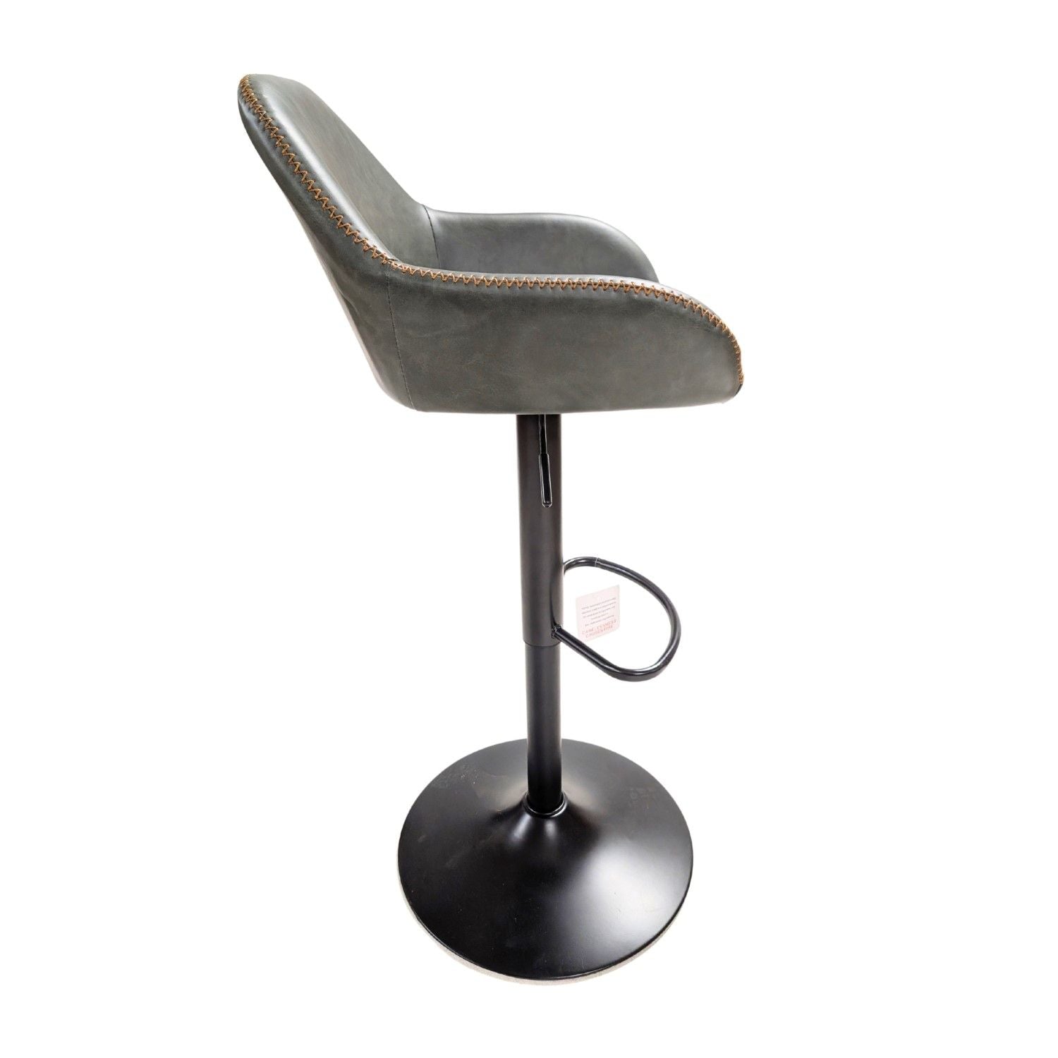 Contemporary Green Vegan Leather Gas Lift Curved Barstool with Steel Base - Home Furniture Interiors