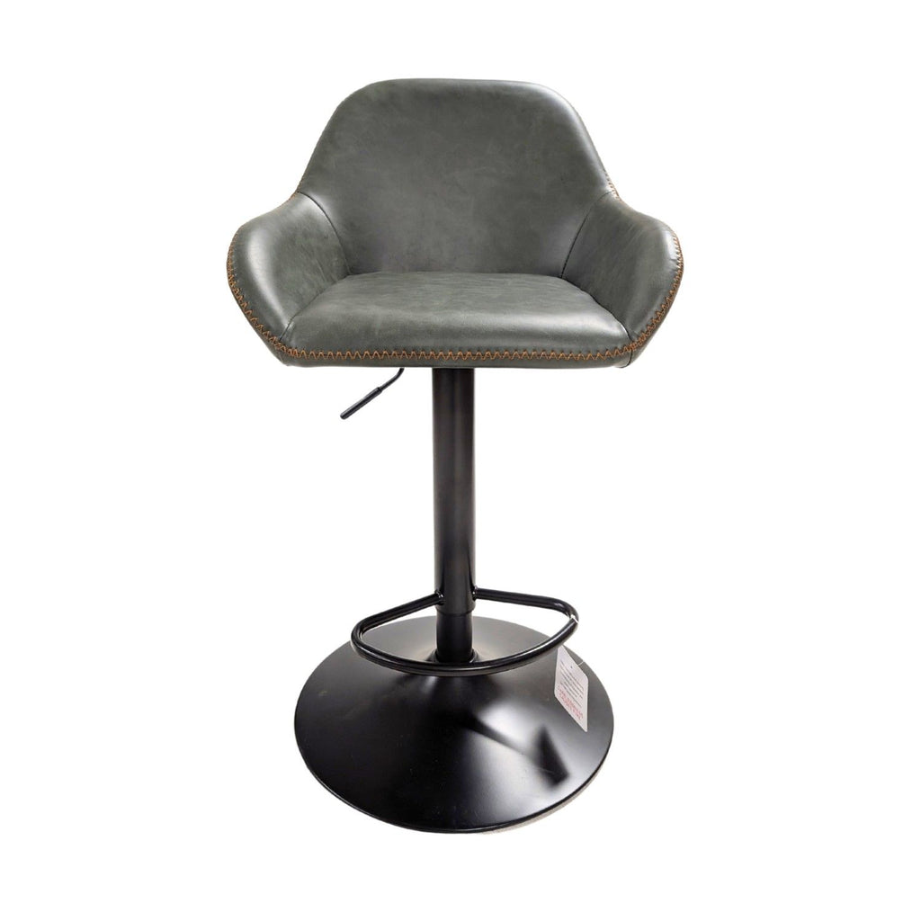 Contemporary Green Vegan Leather Gas Lift Curved Barstool with Steel Base - Home Furniture Interiors