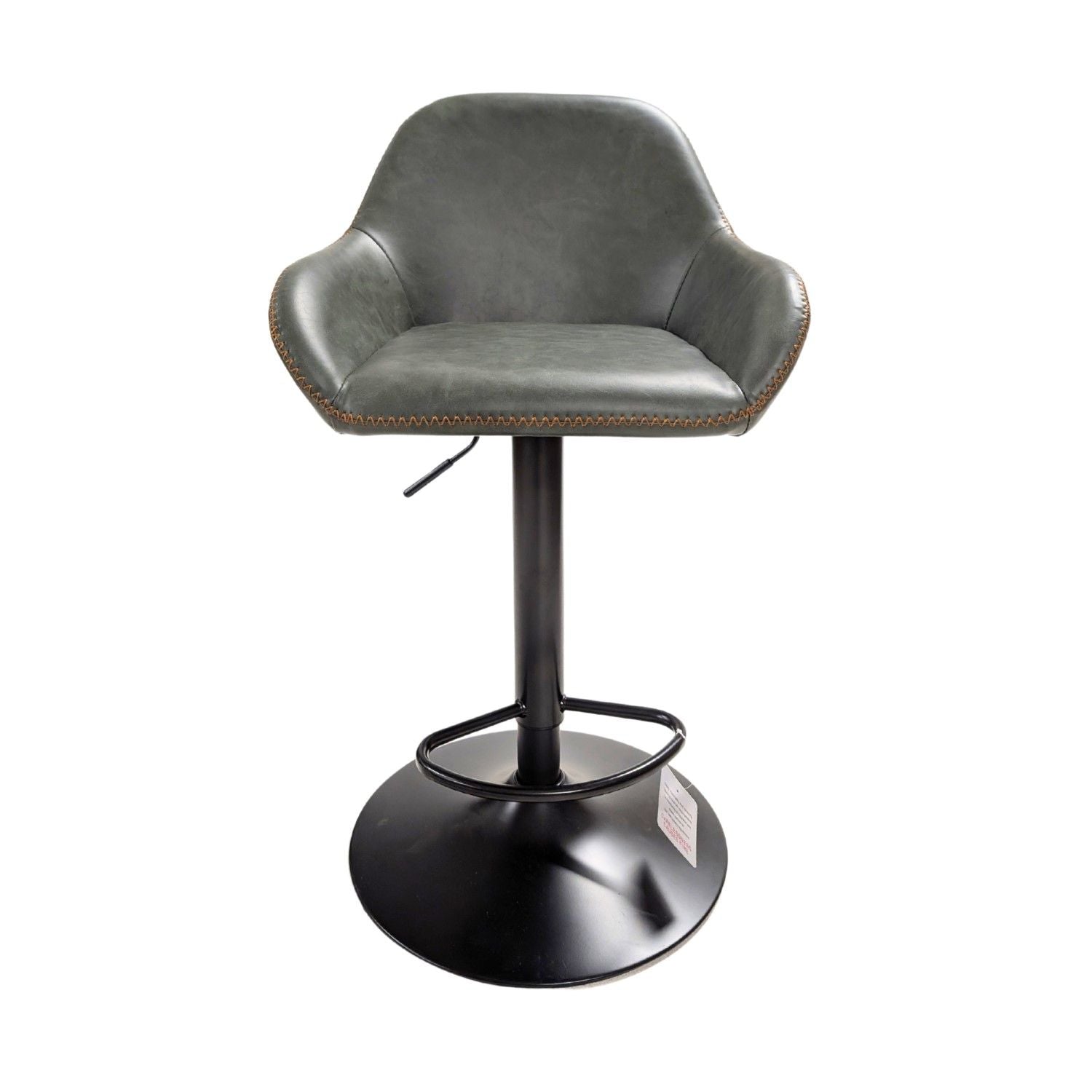 Contemporary Green Vegan Leather Gas Lift Curved Barstool with Steel Base - Home Furniture Interiors