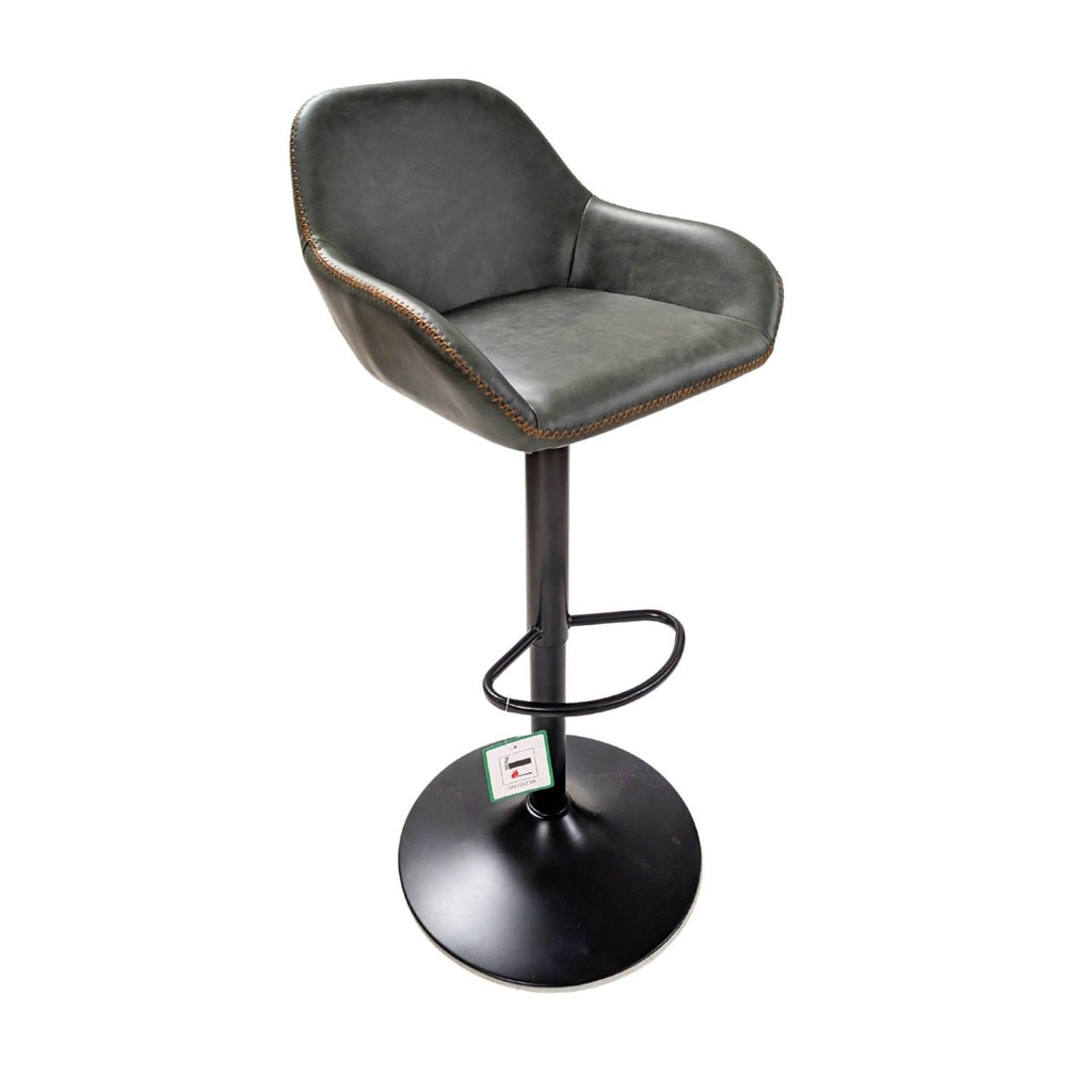 Contemporary Green Vegan Leather Gas Lift Curved Barstool with Steel Base - Home Furniture Interiors