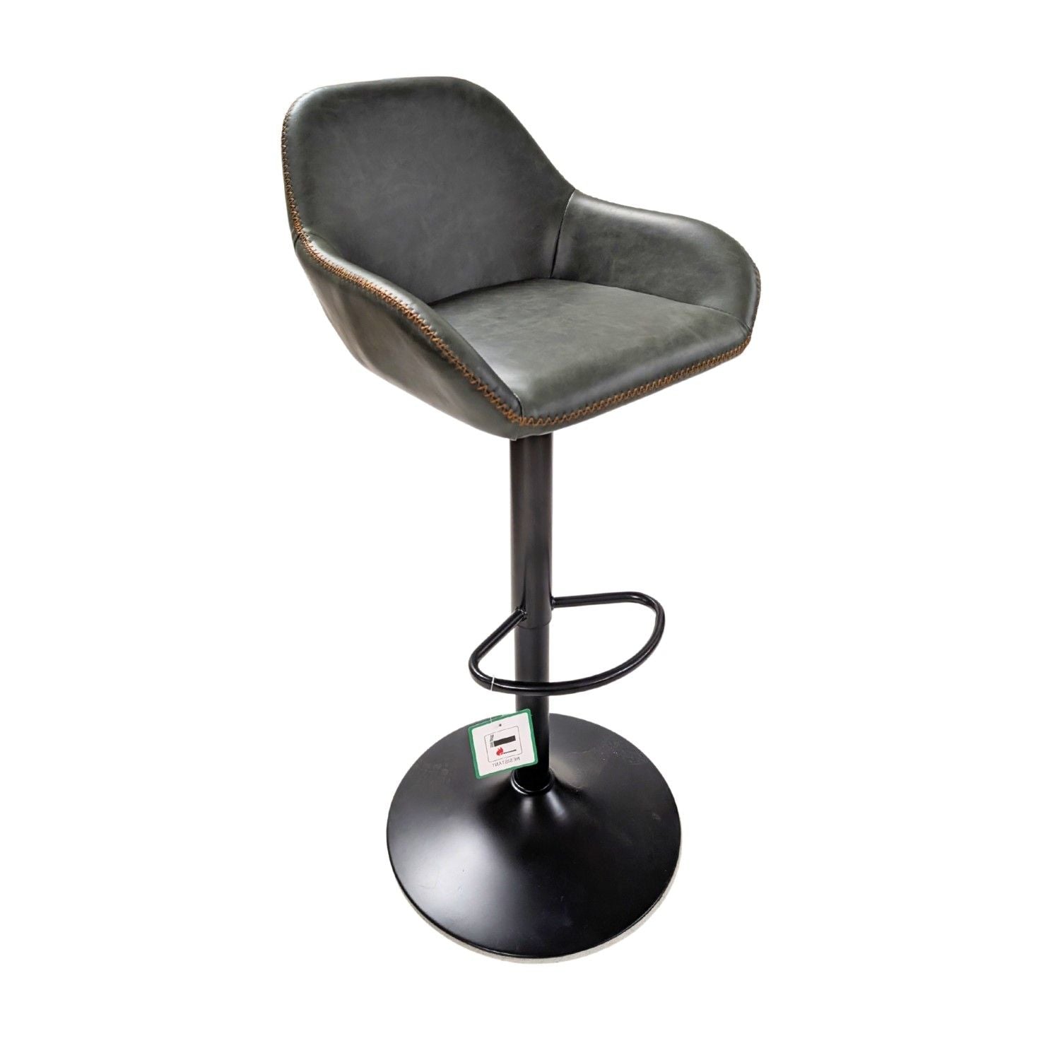 Contemporary Green Vegan Leather Gas Lift Curved Barstool with Steel Base - Home Furniture Interiors