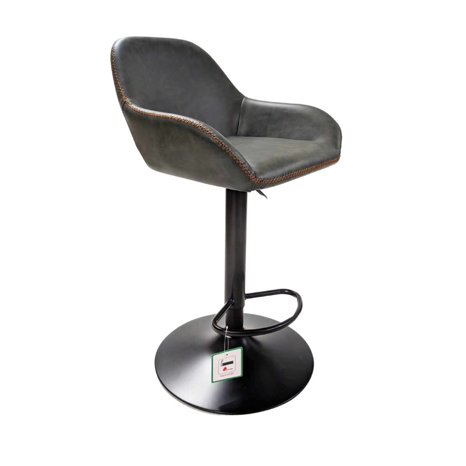 Contemporary Green Vegan Leather Gas Lift Curved Barstool with Steel Base - Home Furniture Interiors