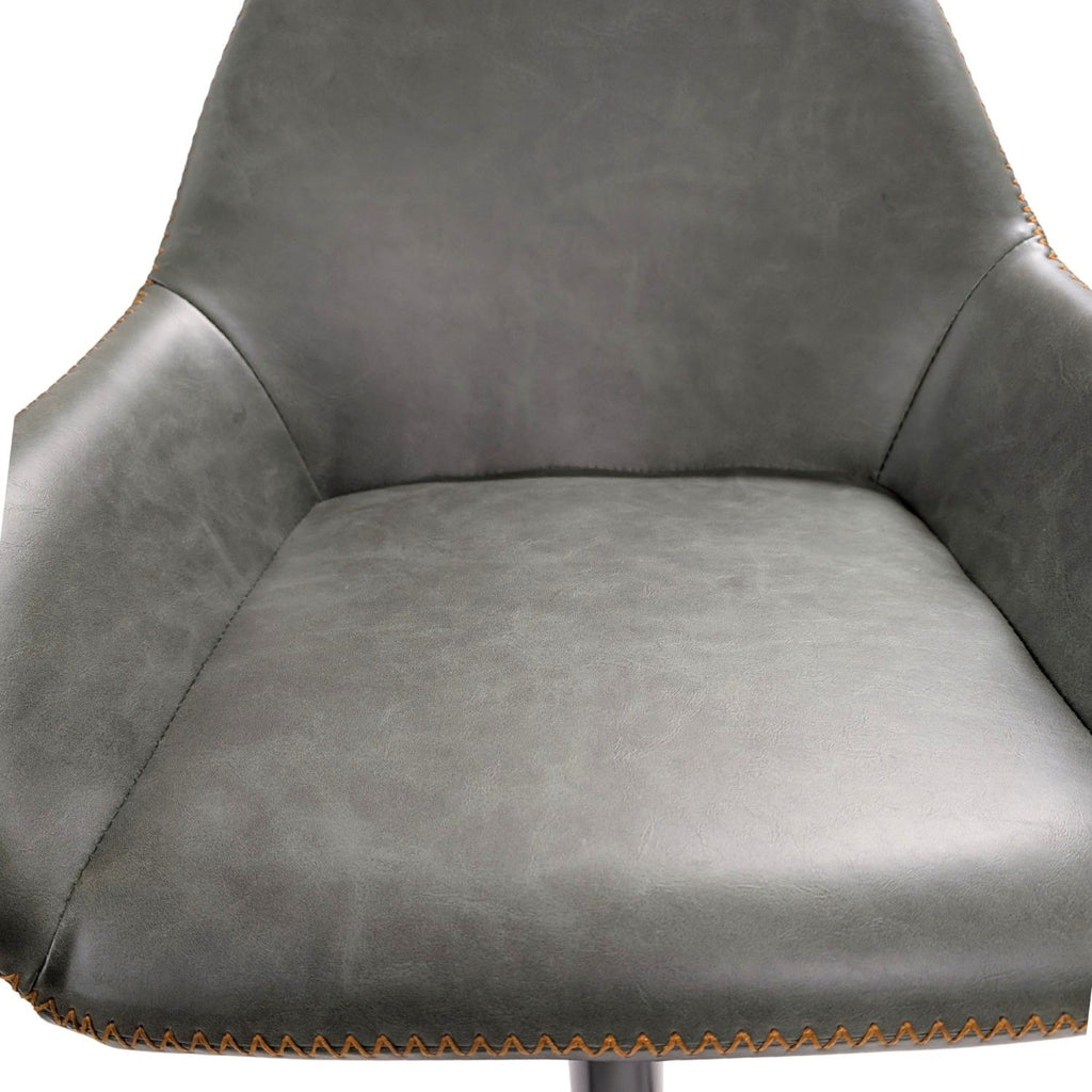 Contemporary Green Vegan Leather Gas Lift Curved Barstool with Steel Base - Home Furniture Interiors
