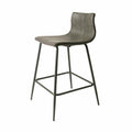 Modern Grey Vegan Leather Counter Stool with Curved Seat and Steel Frame