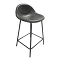 Contemporary Grey Vegan Leather Curved Counter Stool with Steel Base