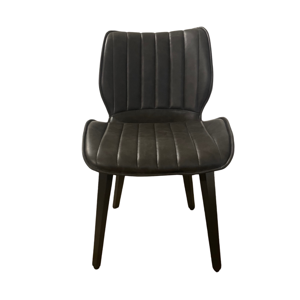 Contemporary Grey Vegan Leather Padded Seat Dining Chair with Wooden Legs Side Front