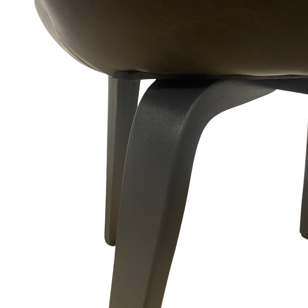 Contemporary Grey Vegan Leather Padded Seat Dining Chair with Wooden Legs Side Close Up