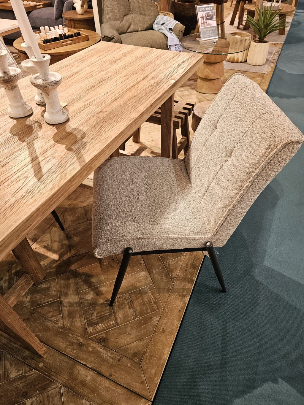 Contemporary Marl Fabric Padded Seat Dining Chair with Steel Legs - Home Furniture Interiors