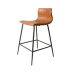 Modern Tan Vegan Leather Counter Stool with Curved Seat and Steel Frame