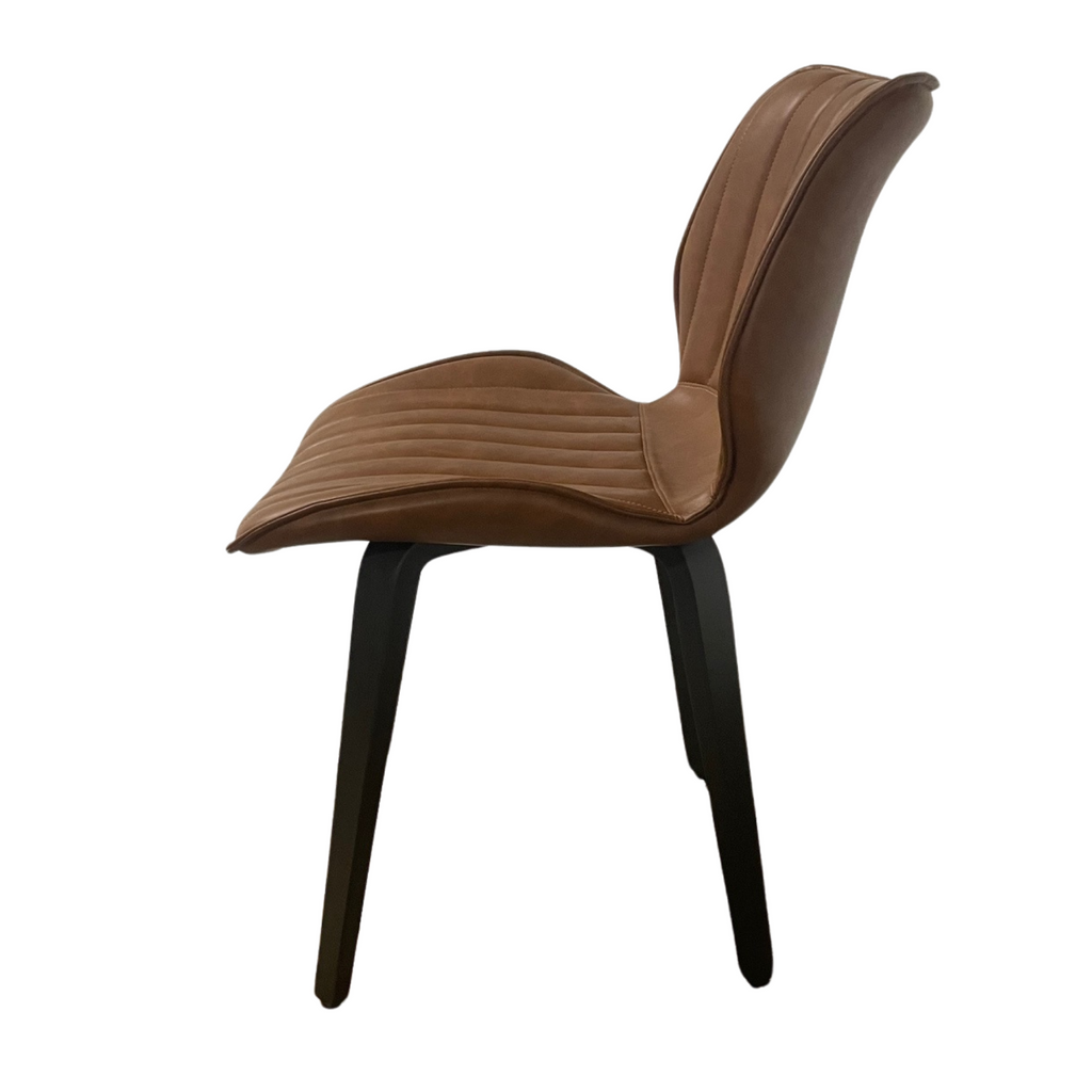 Contemporary Tan Vegan Leather Padded Seat Dining Chair with Wooden Legs - Home Furniture Interiors