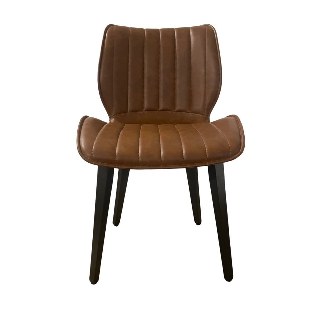 Contemporary Tan Vegan Leather Padded Seat Dining Chair with Wooden Legs - Home Furniture Interiors