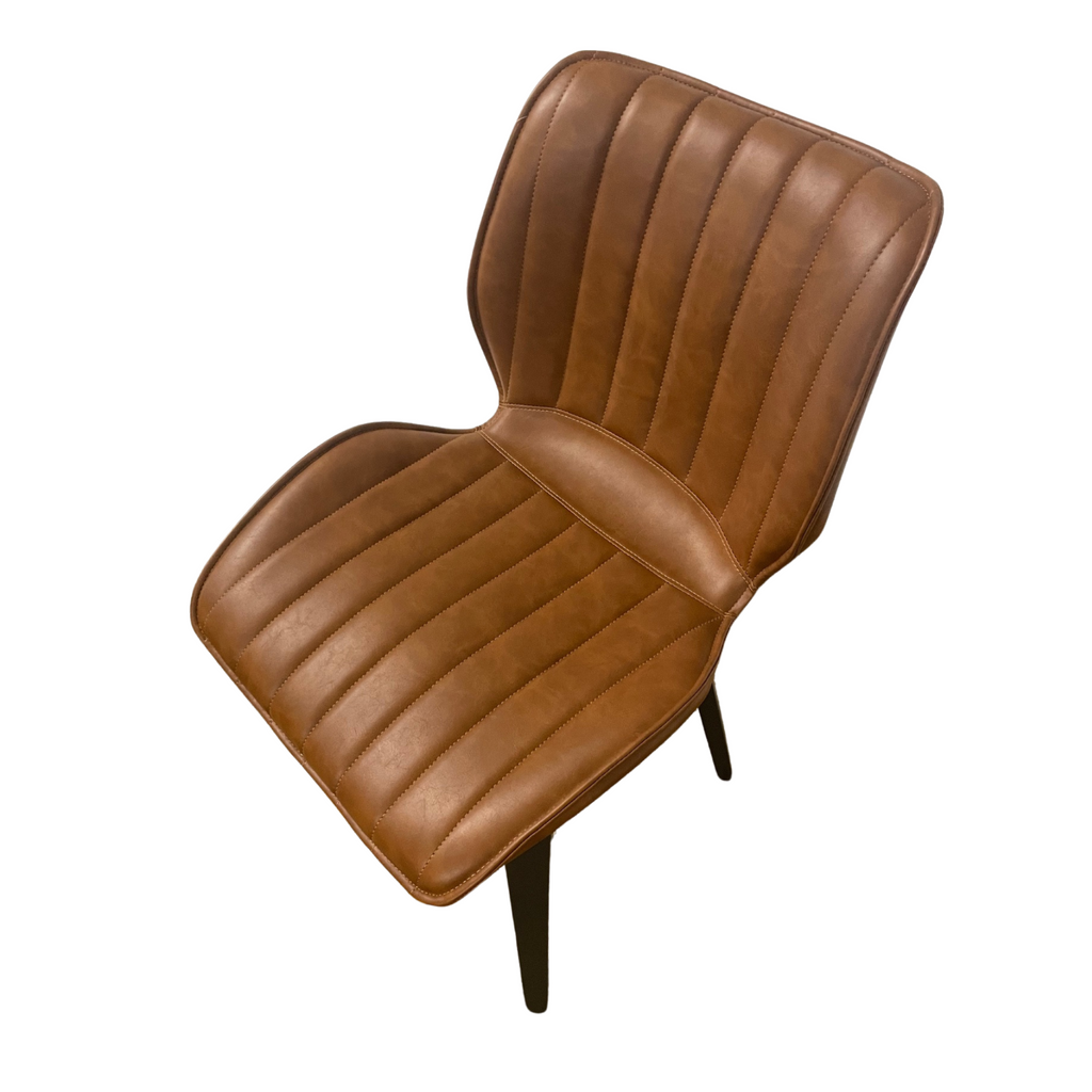Contemporary Tan Vegan Leather Padded Seat Dining Chair with Wooden Legs - Home Furniture Interiors
