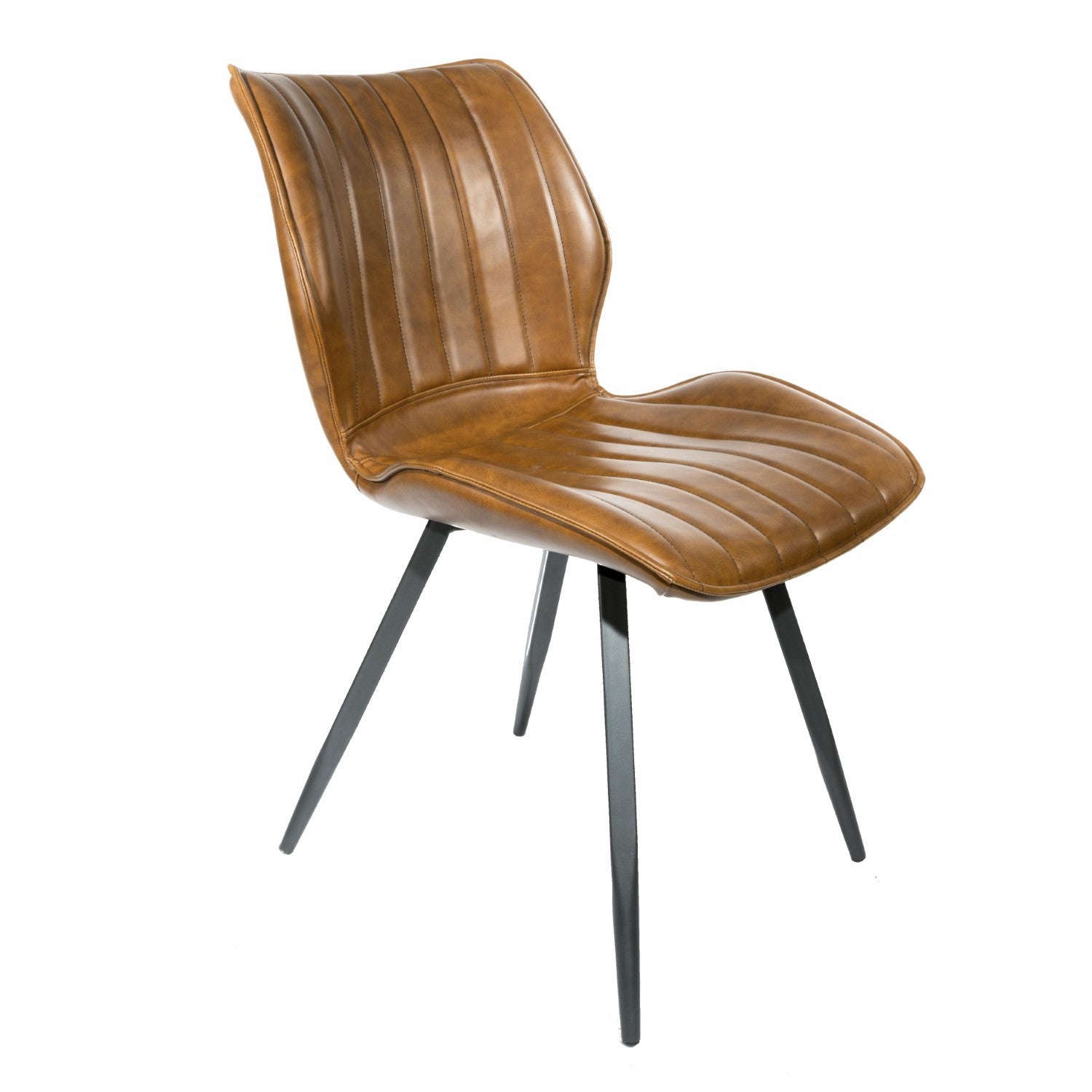 Modern Vegan Tan Dining Chair with Contoured Seat and Steel Legs