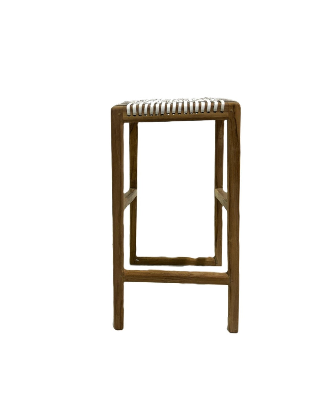 Rustic Teak Wood Square Counter Stool with Handwoven White Seat - Home Furniture Interiors