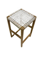 Rustic Teak Wood Square Counter Stool with Handwoven White Seat - Home Furniture Interiors