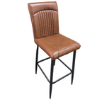 Tan Vegan Leather Barstool with Padded Backrest and Steel Base