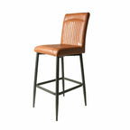 Tan Vegan Leather Barstool with Padded Backrest and Steel Base - Home Furniture Interiors