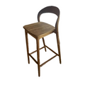 Pair of Natural Wood Bar Stools with Curved Backrest