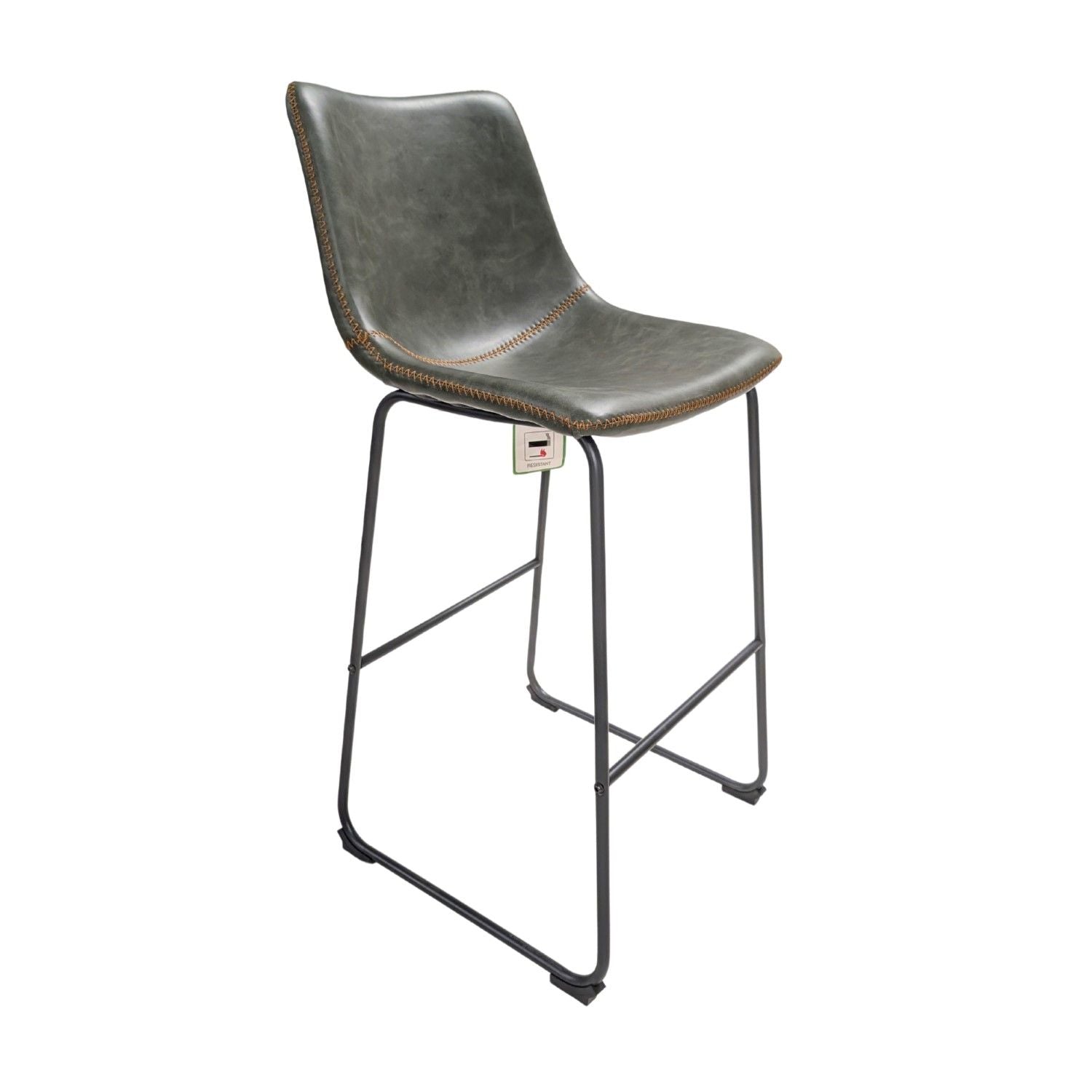 Vintage Style Green PU Leather Bar Stool with Black Sled Base