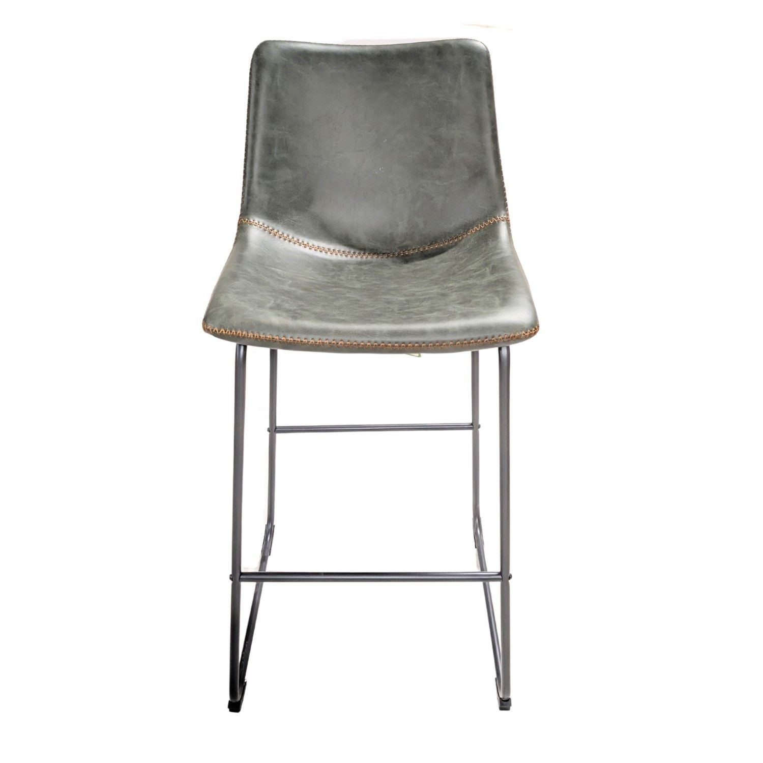 Vintage Style Green PU Leather Bar Stool with Black Sled Base - Home Furniture Interiors