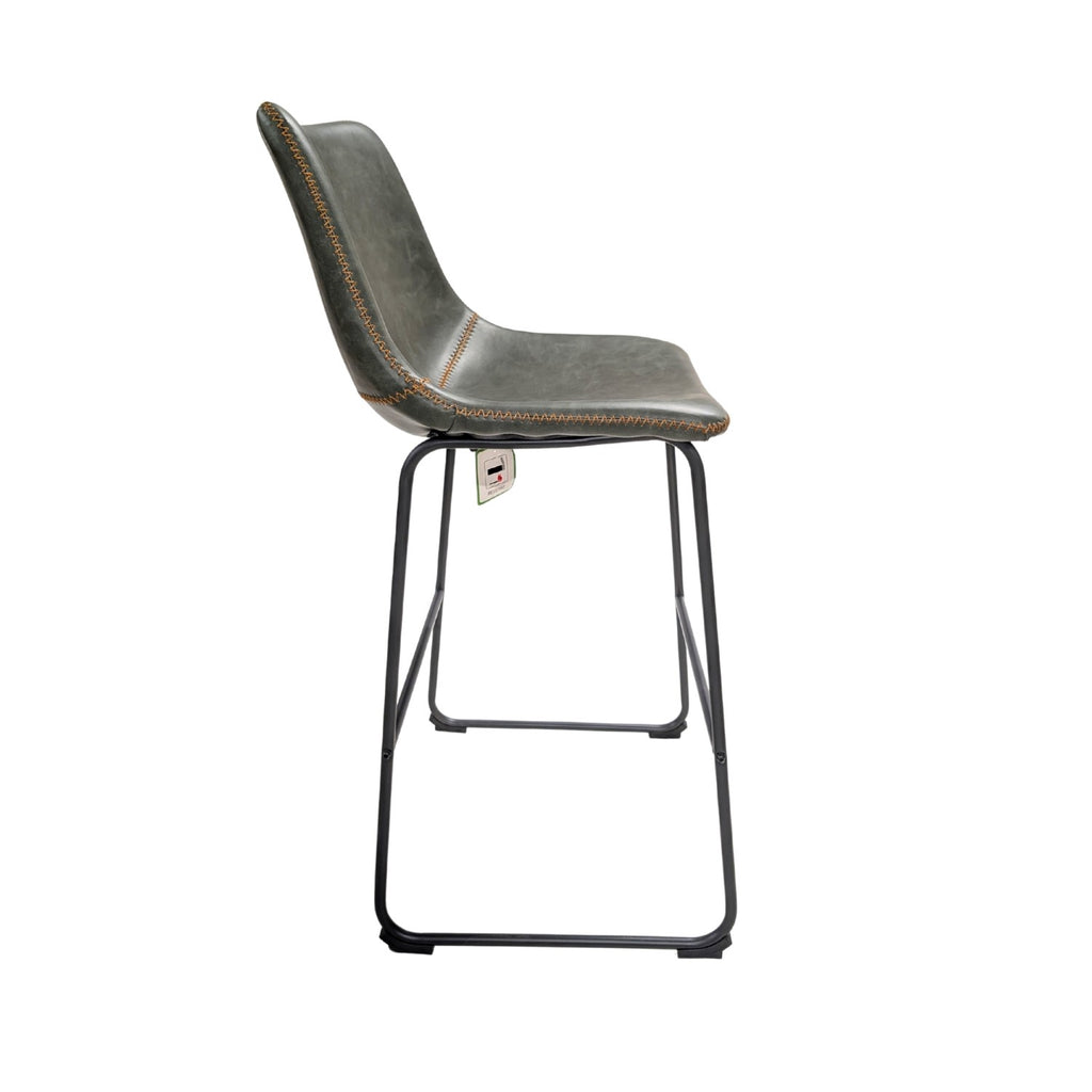 Vintage Style Green PU Leather Bar Stool with Black Sled Base - Home Furniture Interiors