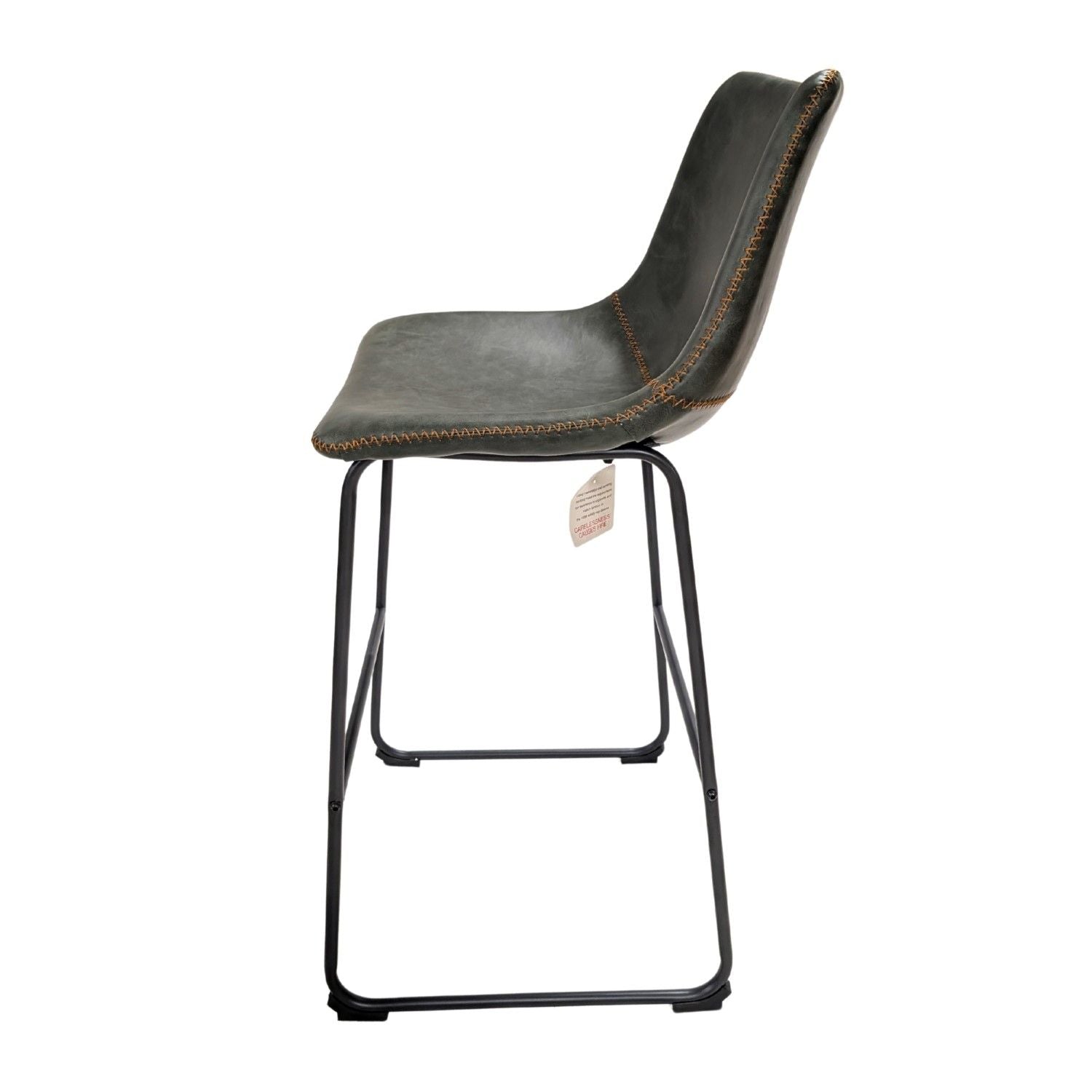 Vintage Style Green PU Leather Bar Stool with Black Sled Base - Home Furniture Interiors