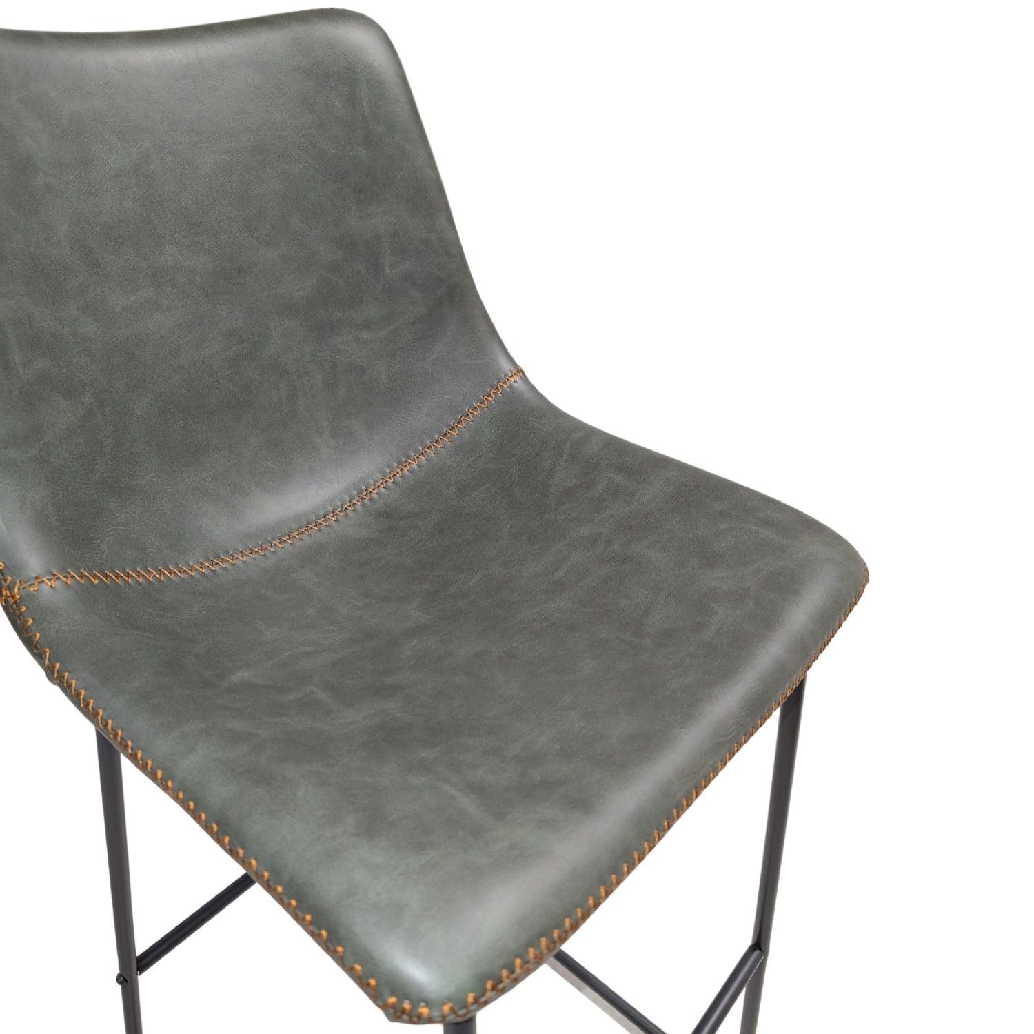 Vintage Style Green PU Leather Bar Stool with Black Sled Base - Home Furniture Interiors