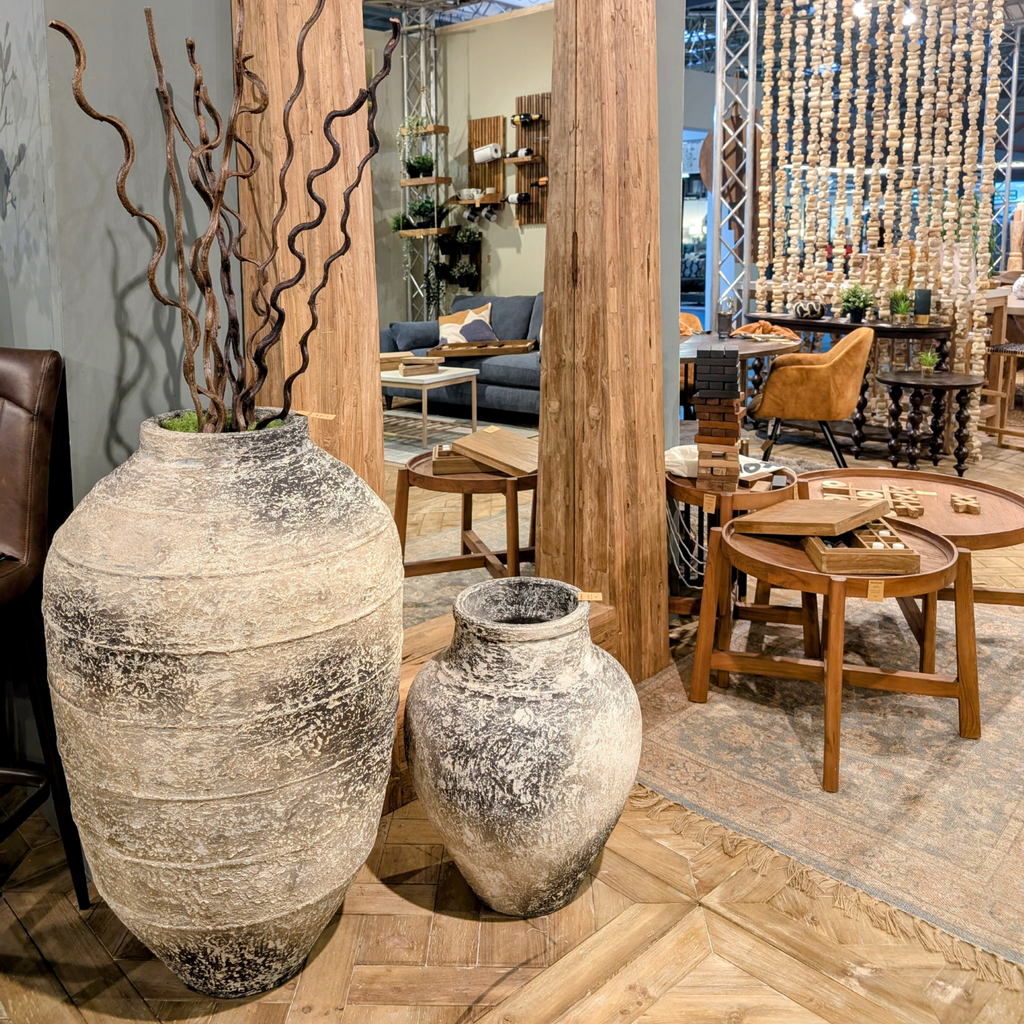 Rustic Grey Finish Naped Decorative Pot - Home Furniture Interiors